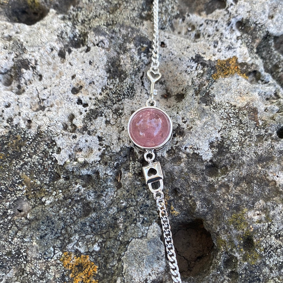 Chain bracelet lock and key charm with heart cut out