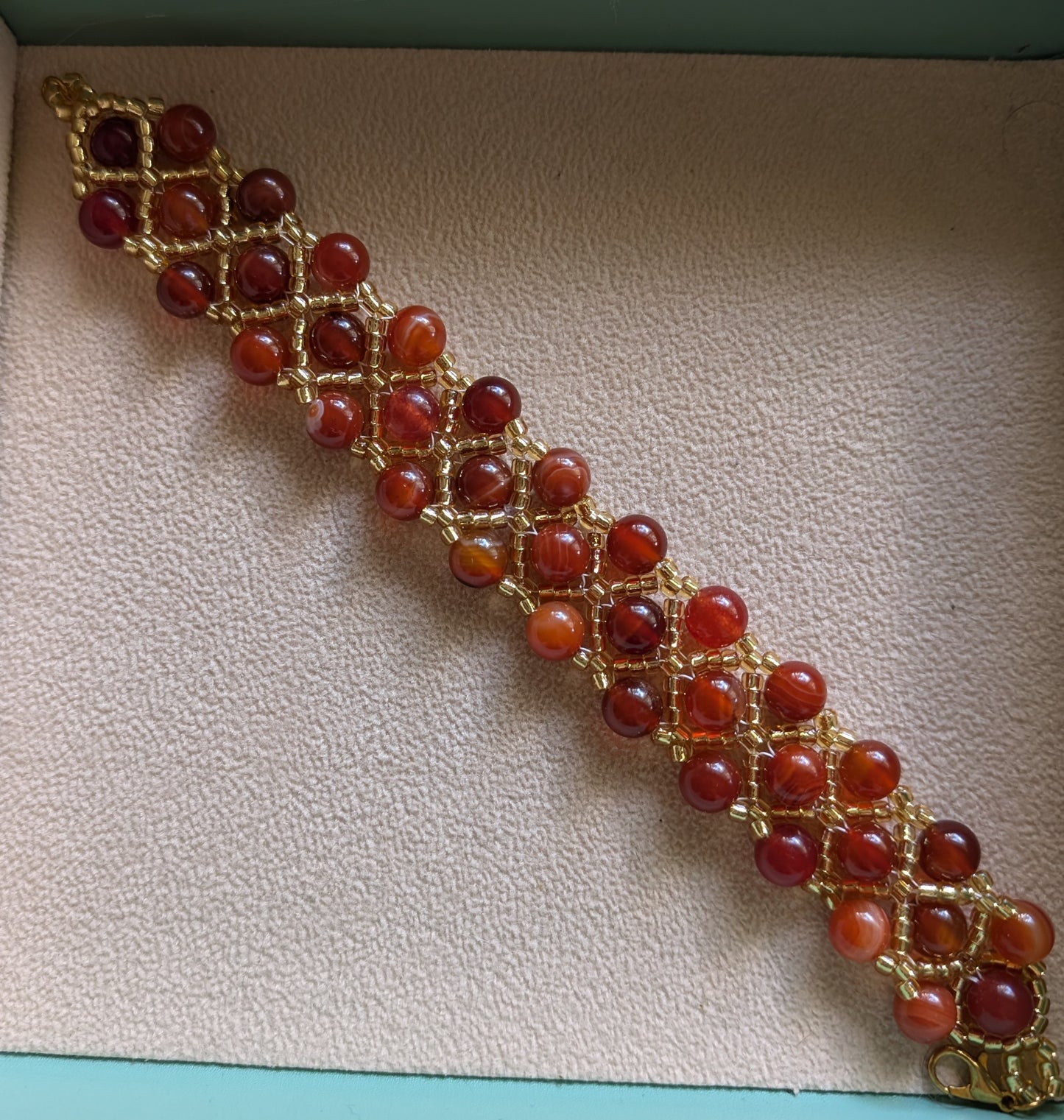 Hand made Bracelet with synthetic carnelian beads