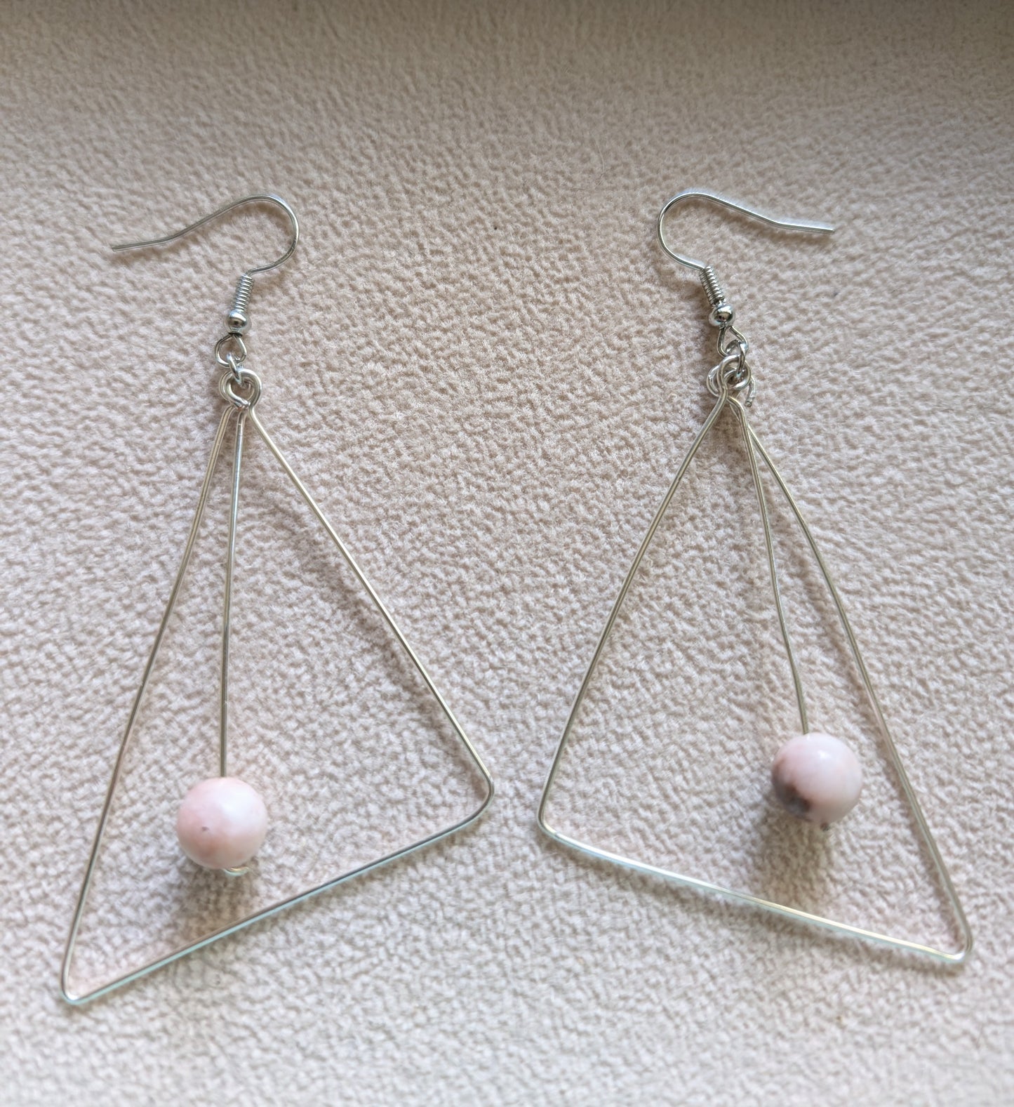 Triangle drop earrings with silver colored wire